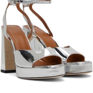 BNwT STAUD Silver Solange Block Heel Platform Sandals Size 41 / 10.5
